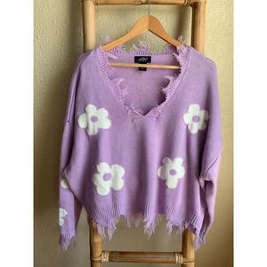 Lilac Flower Power Frayed Sweatshirt